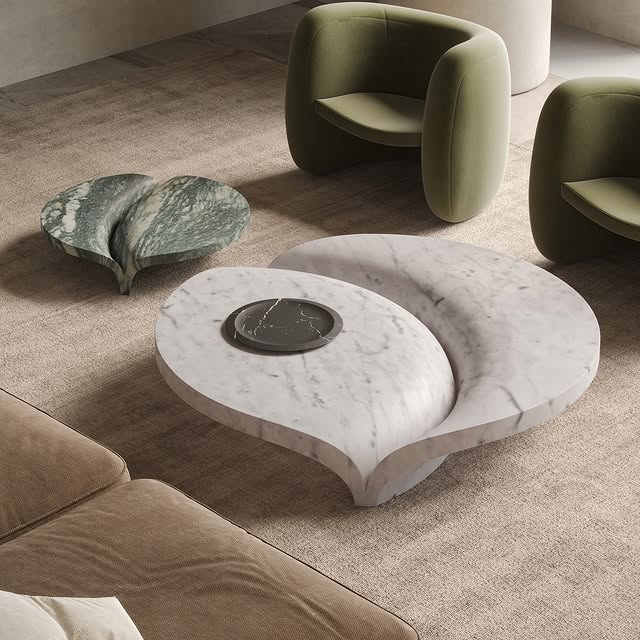 Designed by Venelin Kokalov - Revery Architecture Bianco Carrara and Verde Luana marble Made in Italy