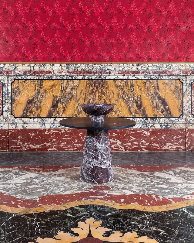 Inside Out Table & Bowl - Rosso Levanto marble Designed by Karen Chekerdjian